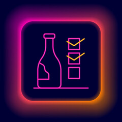 Glowing neon line Bottle of wine icon isolated on black background. Colorful outline concept. Vector