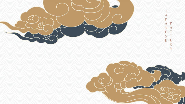 Japanese background with Chinese cloud decoration pattern vector. Oriental banner design with abstract art elements in vintage style.