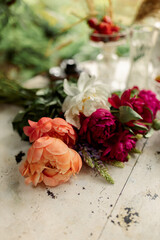 bouquet of peonies on the table
