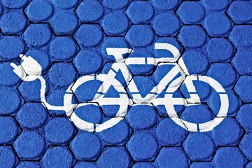 Electric bicycle charging. Blue Road Marking.