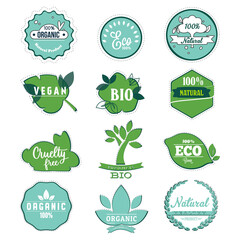 Bio and eco label to organic product, eco friendly stickers for food badge