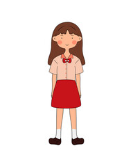 Girl Wearing Uniform Illustration. Back To School Vector Design