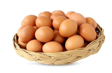 Fresh eggs in the basket isolated on white background