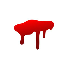 Blood drip cartoon. Halloween bloodstain isolated white background. Splatter stain. Horror drop flow. Red scare ink. Blot texture. Colorful splash. Stream bleeding. Flowing liquid Vector illustration