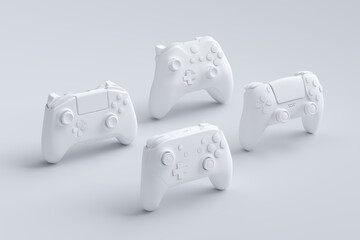 Set of standing gamer joysticks or gamepads on white background