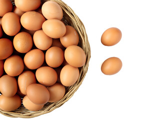 Fresh eggs in the basket isolated on white background