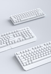 Top view of gamer workspace and gear like keyboards on white background