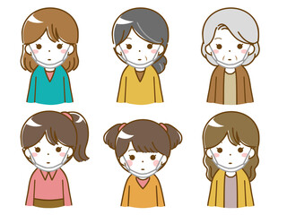 あごマスクをしている色々な年代の女性たち