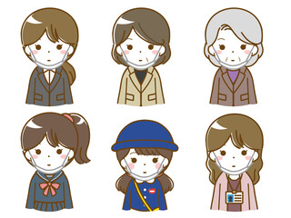 あごマスクをしている色々な年代の女性たち