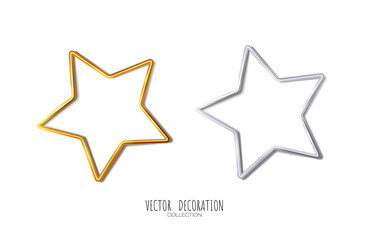Realistic metallic golden and silver star on white background.