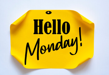 Hello Monday cheerful handwriting on sticky note