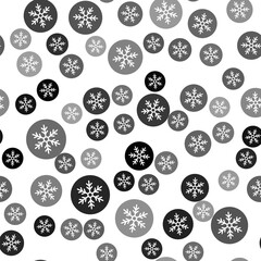 Black Snowflake icon isolated seamless pattern on white background. Merry Christmas and Happy New Year. Vector