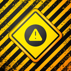 Black Exclamation mark in triangle icon isolated on yellow background. Hazard warning sign, careful, attention, danger warning important. Warning sign. Vector