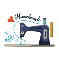 Retro sewing machine with Handmade title and hearts