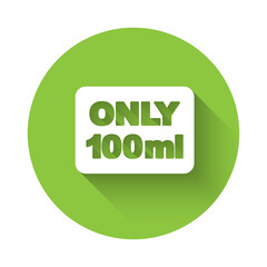 White Liquids in carry-on baggage icon isolated with long shadow background. Airport rules. Green circle button. Vector