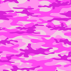 Vector camouflage for clothing. Pink seamless military pattern.
