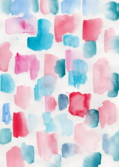 Abstract Watercolour  Pink Blue Red Blobs