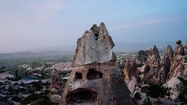 Cappadocia, Goreme, Turkey - full of unusual limestone rock formations. Fast motion landscape video of popular travel destination