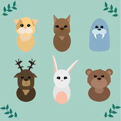 Fotobehang Postcard. Cute animals on a delicate background. Ideal for cards, stickers, posters for the holidays. Vector illustration © Dariia