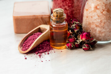 Rose essential oil and creating of homemade cosmetic