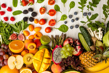 Vegetarian composition of fresh vegetables and fruits