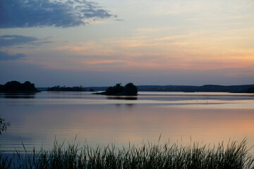 Dusk. Evening dawn. Quiet evening on the lake after sunset.