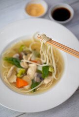 Noodle soup, Light and Airy, rustic setup