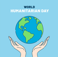 World Humanitarian Day 19 August. Human hands holding clean earth.