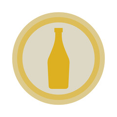 Bottle of martini. Background is circle. Isolated color object design beverage. Graphic illustration in flat style. Simple icon for restaurant, pub, party