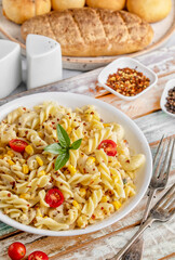 Pasta, Light and Airy, rustic setup