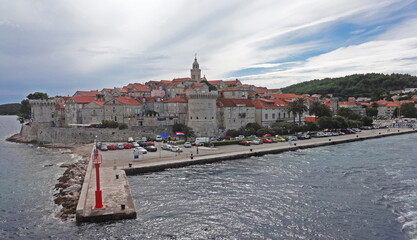 city walls, panorama of the port, Korcula, Croatia