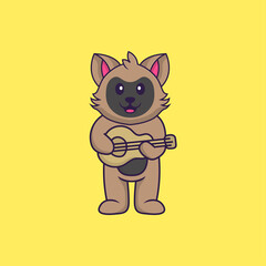 Cute cat playing guitar. Animal cartoon concept isolated. Can used for t-shirt, greeting card, invitation card or mascot. Flat Cartoon Style