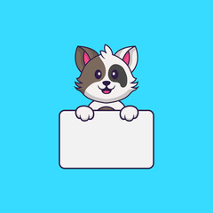 Cute cat holding whiteboard. Animal cartoon concept isolated. Can used for t-shirt, greeting card, invitation card or mascot. Flat Cartoon Style