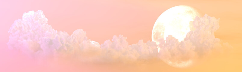 panoramic night cumulus clouds with moon - computer generated nature 3D illustration