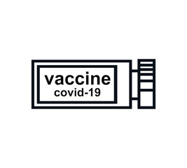 Vial of covid-19 vaccine in-line. Icon with medicine concept of vaccination, injection. Isolated vector illustrations.