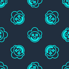 Green line Clown head icon isolated seamless pattern on blue background. Vector