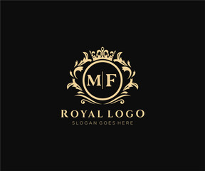 Initial MF Letter Luxurious Brand Logo Template, for Restaurant, Royalty, Boutique, Cafe, Hotel, Heraldic, Jewelry, Fashion and other vector illustration.