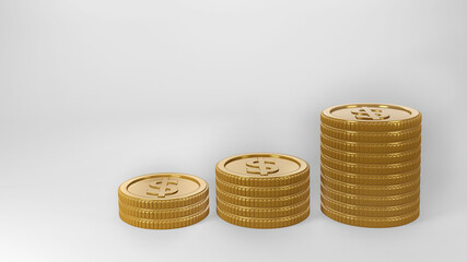 Financial growth or money saving, 
Stack of gold money coin with graph, financial investment concept can be use as background isolated background for banner size text space. 3D concept.