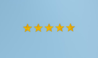 five-star rating of the experience concept on blue background.