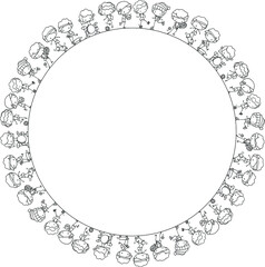 Vector illustration cartoon boy playing musical instruments, pulley, tennis, basketball, football, skating, scooter series border frame card background