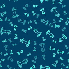Green line Helping hand icon isolated seamless pattern on blue background. Vector