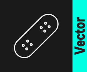 White line Skateboard icon isolated on black background. Extreme sport. Sport equipment. Vector