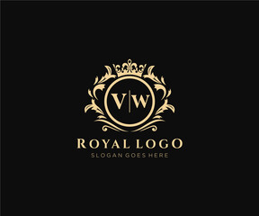 Initial VW Letter Luxurious Brand Logo Template, for Restaurant, Royalty, Boutique, Cafe, Hotel, Heraldic, Jewelry, Fashion and other vector illustration. - obrazy, fototapety, plakaty