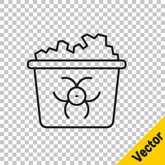 Black line Infectious waste icon isolated on transparent background. Tank for collecting radioactive waste. Dumpster or container. Biohazardous substances. Vector