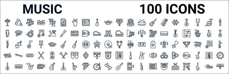 outline set of music line icons. linear vector icons such as music triangle,oboe,piano,flute,shuffle,trombone,treble clef,acoustic guitar. vector illustration © Digital Bazaar