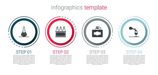 Set Decanter for wine, Bottles of box, Cardboard and Wine tasting, degustation. Business infographic template. Vector