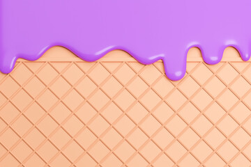 blueberry ice cream Melted on Wafer Background.,3d model and illustration.