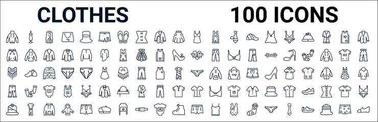 Fotobehang outline set of clothes line icons. linear vector icons such as mannequin,hoodie,mittens,shawl,knickers,pants,blouse,briefs. vector illustration © Digital Bazaar