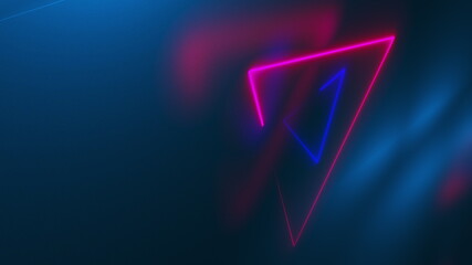 Dark space with abstract neon trianglees, computer generated. 3d rendering of futuristic shining background