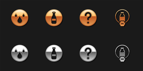 Naklejka premium Set Water drop, Bottle, Unknown search and Lactose free icon. Vector